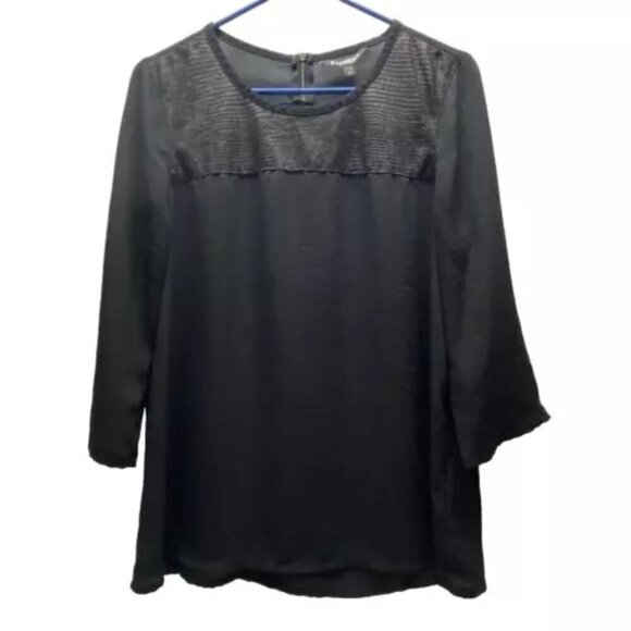 Express Women's Medium Black 3/4 Sleeve Zip Back Tunic Embossed Snakeskin Detail - Picture 1 of 13